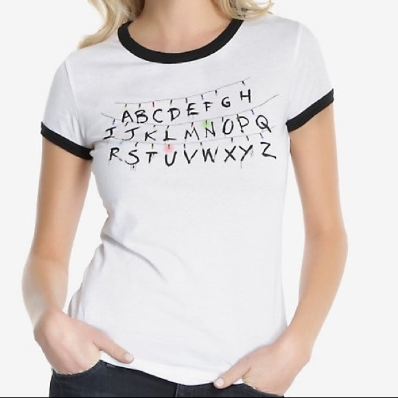 Tops - Stranger Things Alphabet Short Sleeve Ringer Tee
